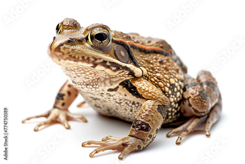 Brown toad against a white background with copy space