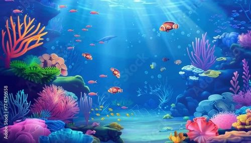 beautiful fish and coral reefs on the seabed
