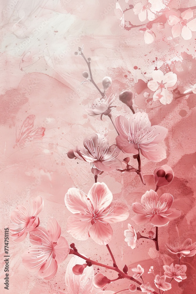 Pink Flowers Painting on Pink Background Pink Flowers Painting on Pink Background