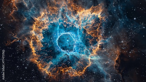 A captivating portrait of a planetary nebula, with intricate filaments of gas and dust glowing in a myriad of colors against the backdrop of the cosmos.