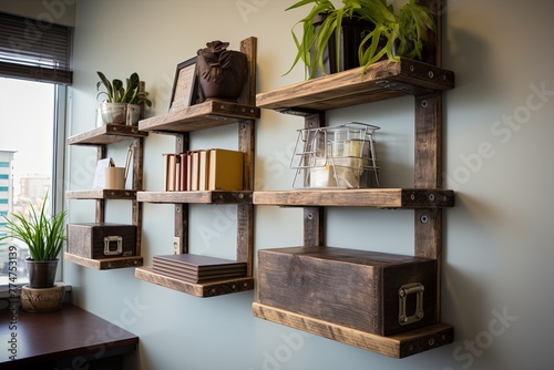Salvaged Lumber Shelves: Upcycled Materials Loft Office Decors - Minimalist Style photo