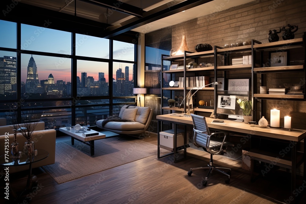 Cityscape Splendor: Modern Furniture and Stylish Decor in Urban Chic Loft Office Designs Cityscape Splendor: Modern Furniture and Stylish Decor in Urban Chic Loft Office Designs