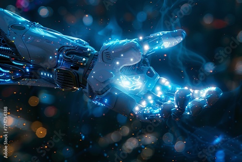 Glowing Cyber Hand A Futuristic, Tech-Inspired Artwork Generative AI