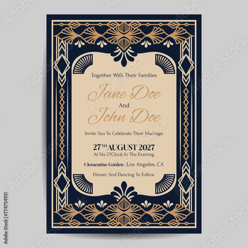 Art Deco Wedding Invitation Template