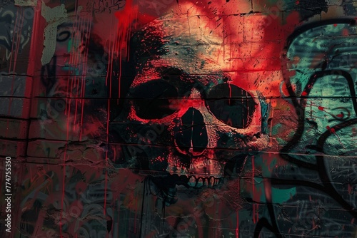 A haunting skull graffiti p...