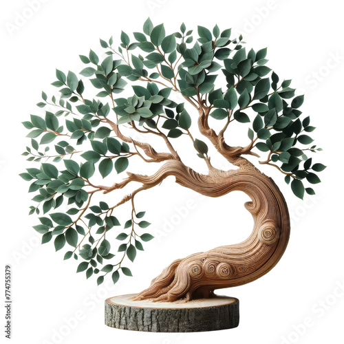 Stylized 3D Illustration of a bonsai tree three-dimensional isolated in a transparent background. 