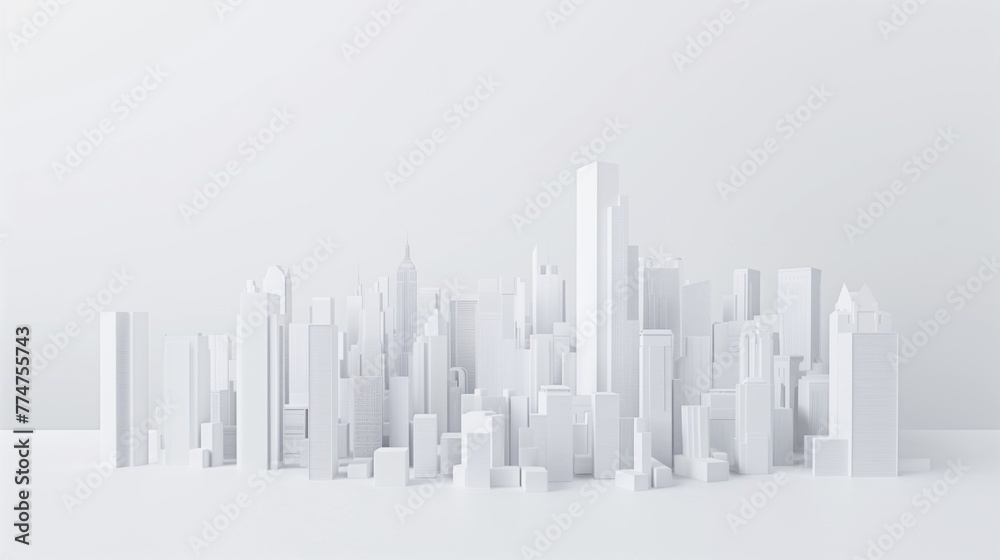 conceptual white model city with cranes building a modern urban landscape