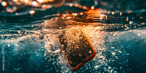 Splashproof water-resistant and waterproof smartphone under water graphic photo