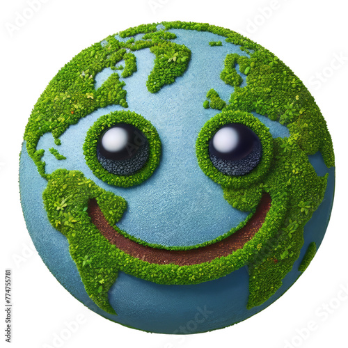 Eco-Friendly Green Planet Earth Emoji with a smile. Save Nature, Save Earth Day. Green Environment Life