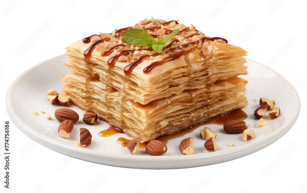 A tall stack of fluffy pancakes on a white plate, topped with a generous sprinkling of nuts A tall stack of fluffy pancakes on a white plate, topped with a generous sprinkling of nuts
