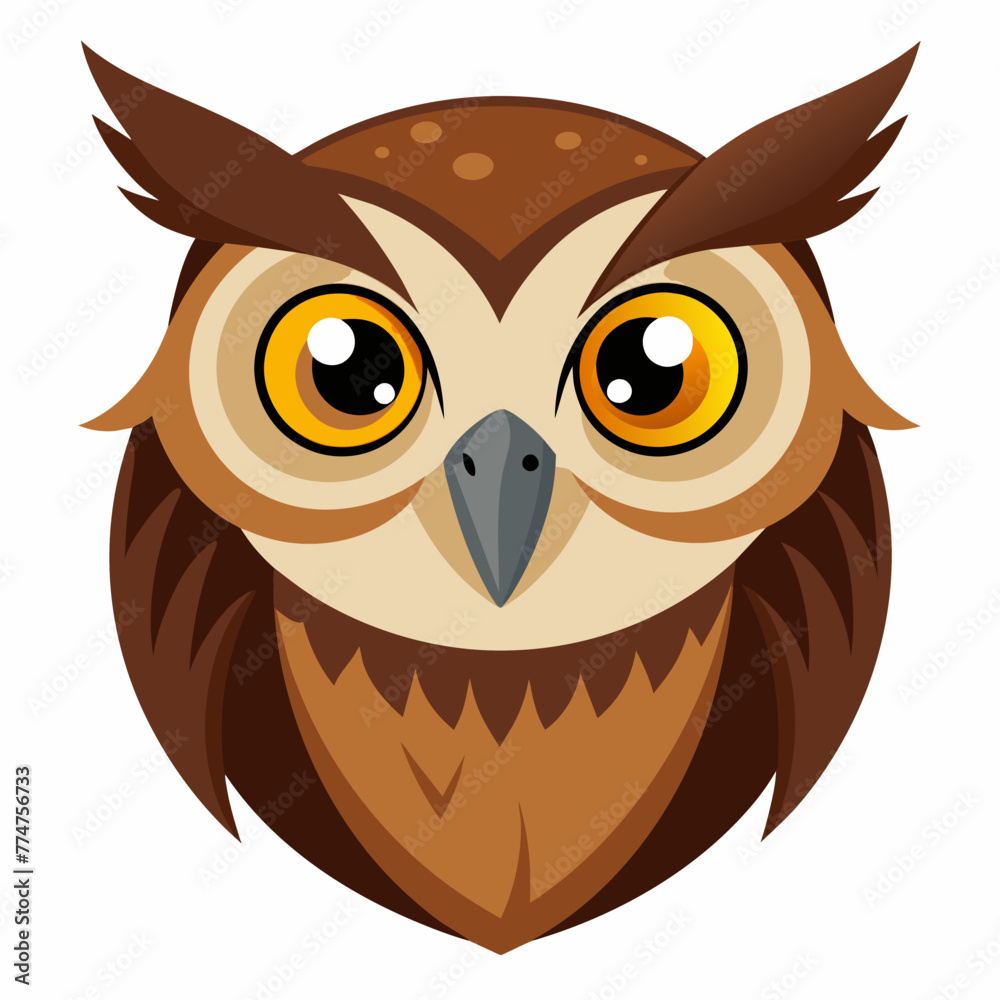 head of a friendly looking brown owl in cartoon style head of a friendly looking brown owl in cartoon style