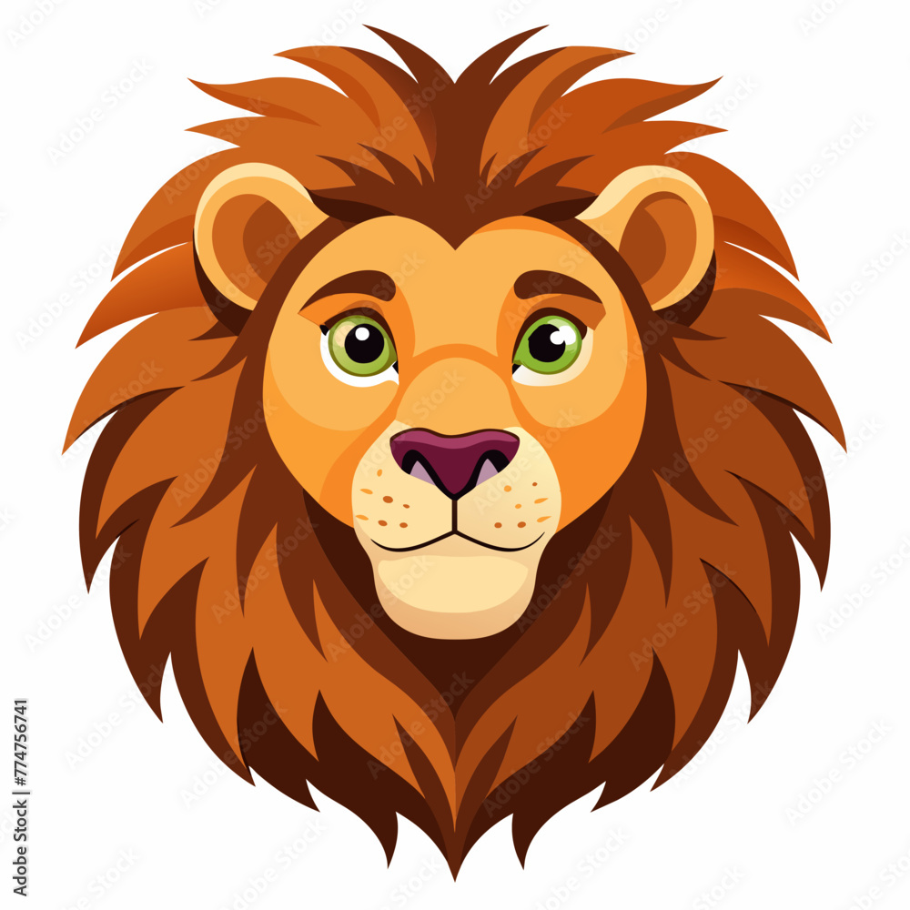 head of a friendly looking lion in cartoon style