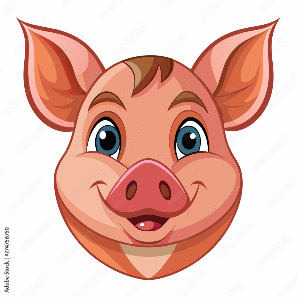 head of a friendly looking pig in cartoon style