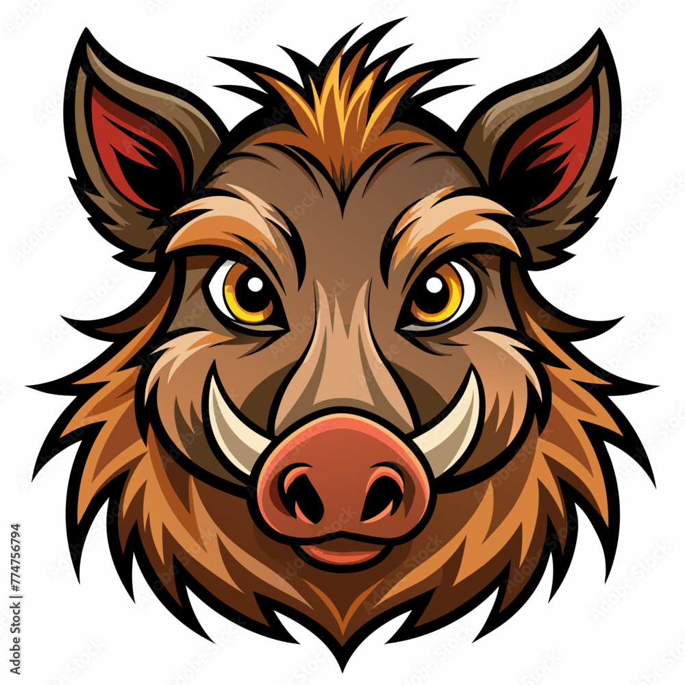 Fototapeta premium head of a wild boar in cartoon style