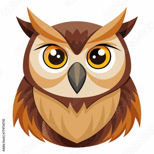 head of a friendly looking brown owl in cartoon style
