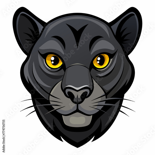 head of a black panther with golden eyes in cartoon style