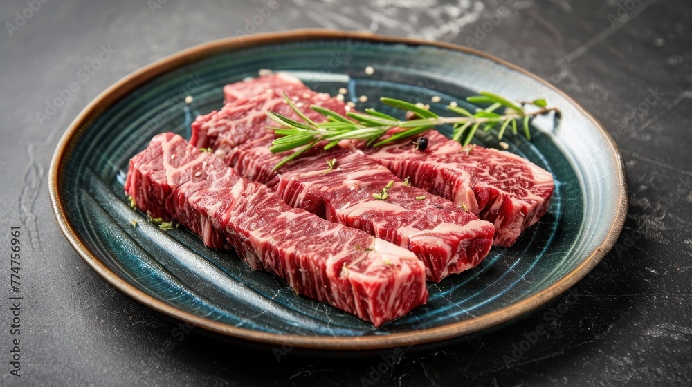 Large pieces of Wagyu, food ingredients, delicious and fragrant, top view Large pieces of Wagyu, food ingredients, delicious and fragrant, top view