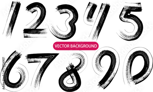 Brush stroke alphabet numbers digital style hand drawn doodle sketch. Blue numbers 1, 2, 3, 4, 5, 6, 7, 8, 9, 0 hand drawn with a brush. Vector illustration. Isolated on white background.