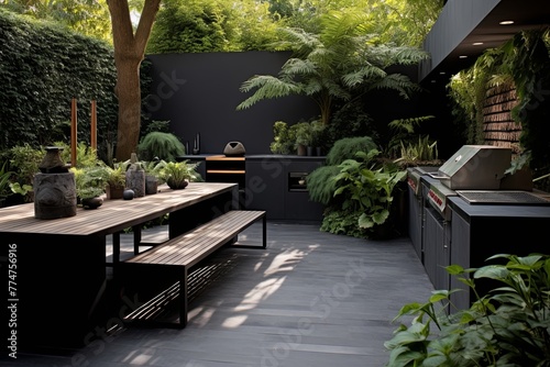 Outdoor Kitchen Oasis: Urban Jungle Patio Designs with Barbecue Area and Dining Alfresco
