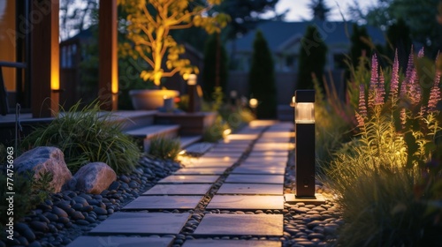 Illuminated Walkway in the Evening photo