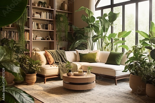 Urban Jungle Living Room: Modern Design with Lush Indoor Plants