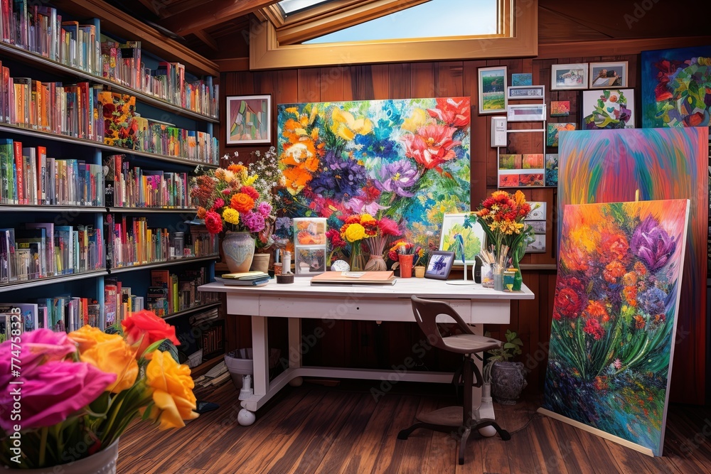 Vibrant Art Studio: Colorful Decor for an Inspirational Writer's Lively Space