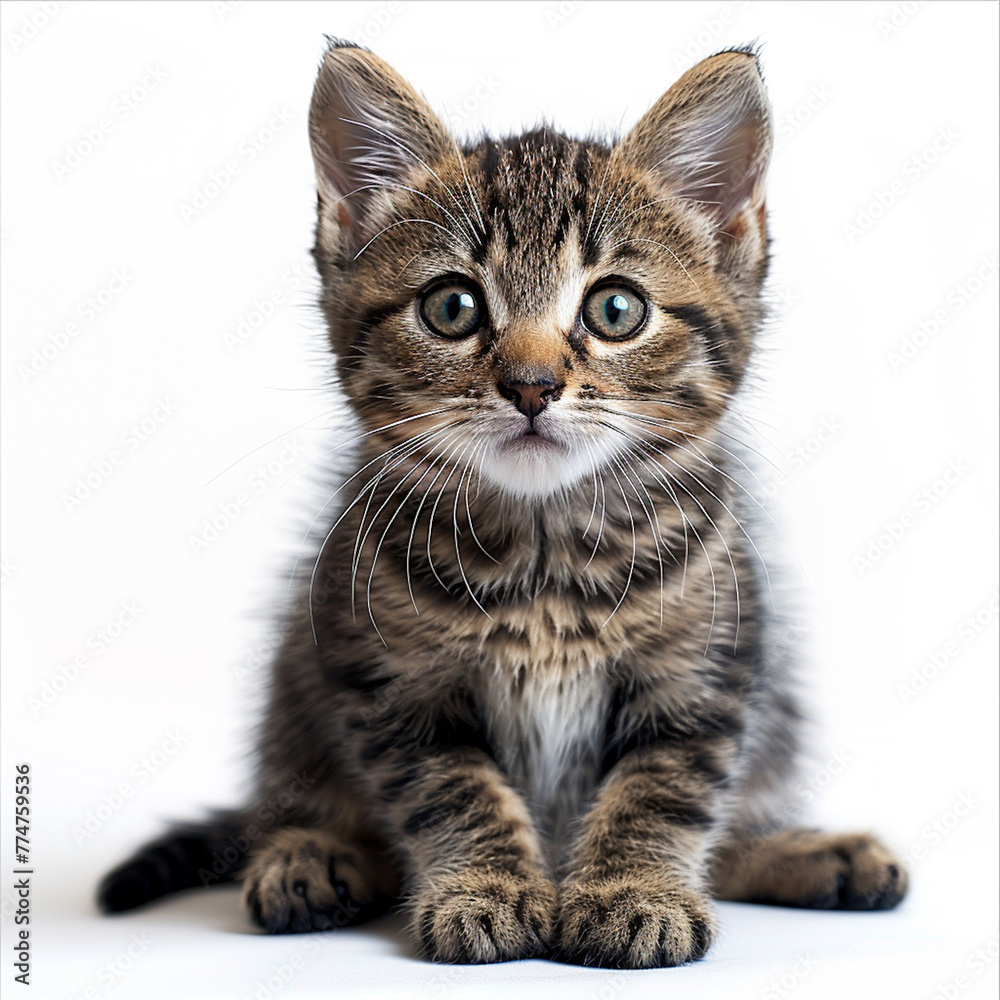 Funny kitten on a white background