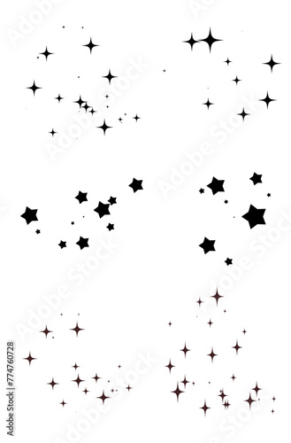 Shooting Star Black. Shooting star with an elegant star trail on a white background. Festive star sprinkles, powder. Vector png.	
