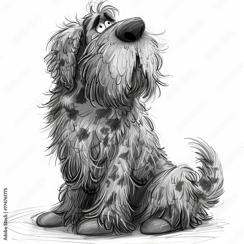 Pencil drawing of cartoon dog emotional on white background Pencil drawing of cartoon dog emotional on white background