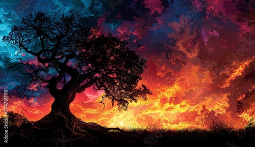 Sunset Serenade A Tree's Tale Generative AI