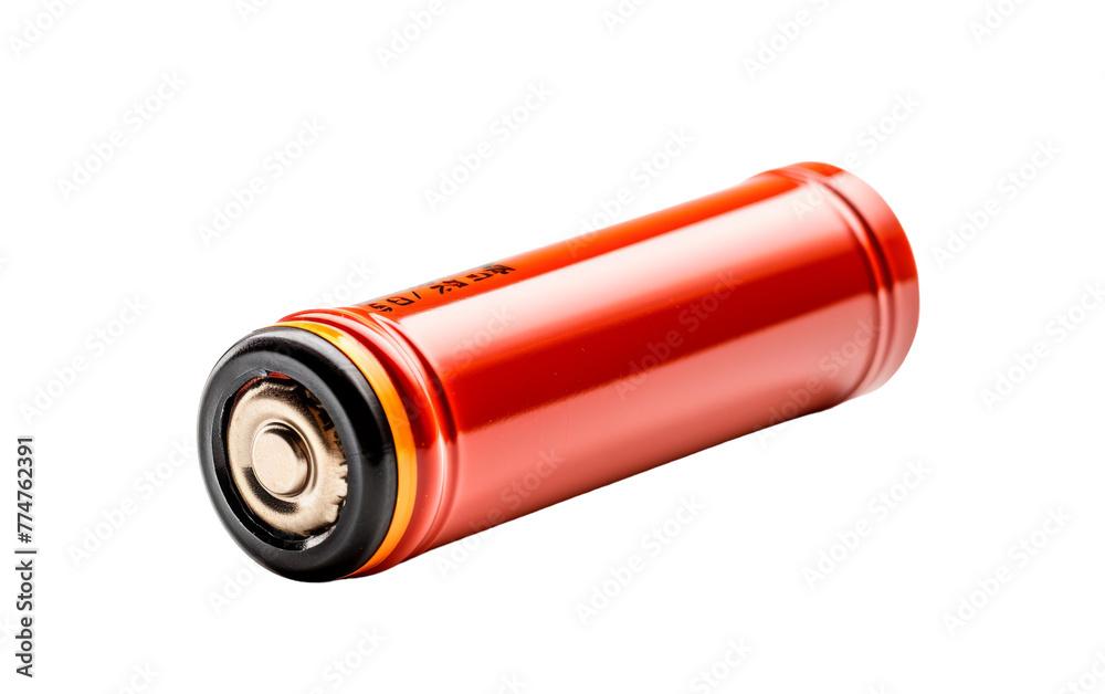 A vibrant orange battery glowing on a stark white background A vibrant orange battery glowing on a stark white background