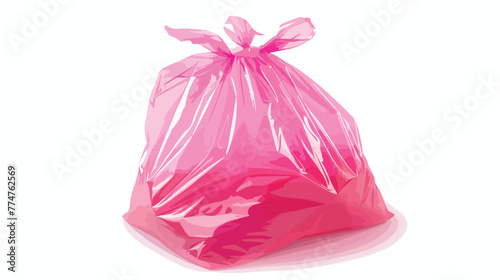 One pink plastic bag isolated on white Flat vector 