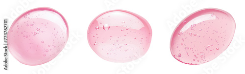 Hyaluronic acid serum texture. Light pink liquid gel beauty cream swatch. Cosmetic skin care product close-up