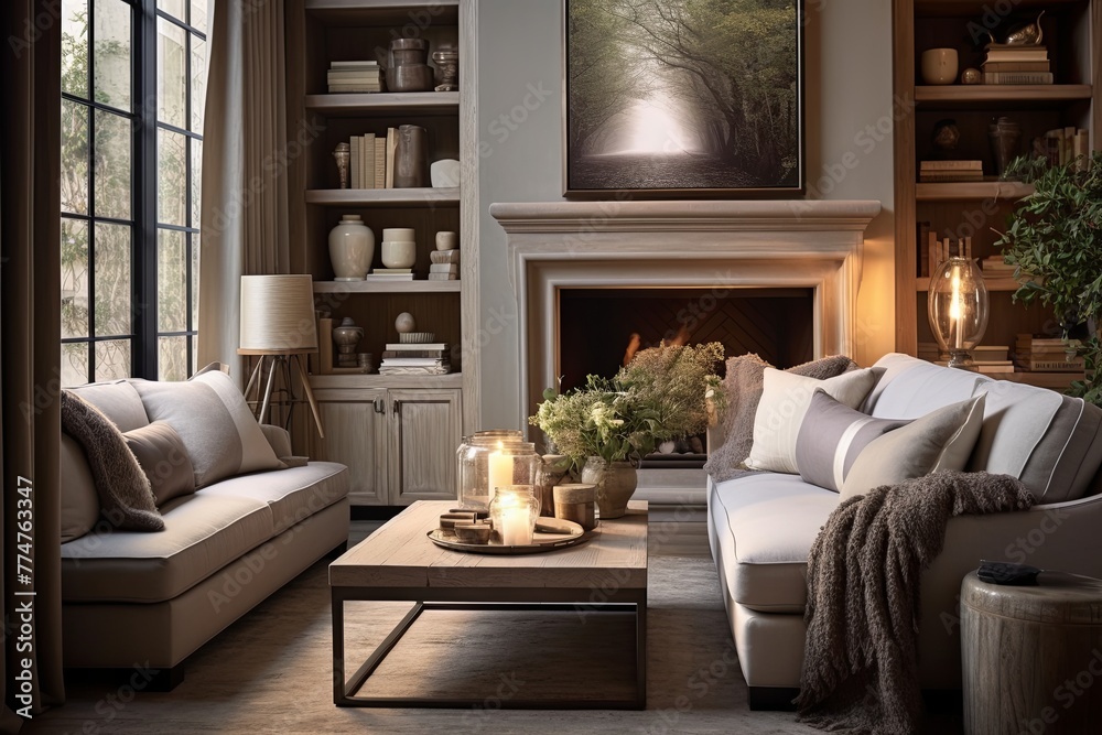 Layered Neutral Textures: Warm and Welcoming Living Room Space