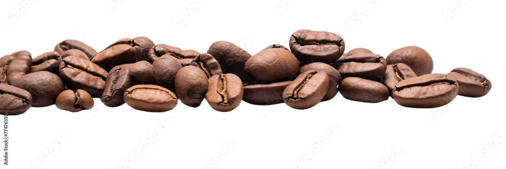 Obraz premium Group grain of the coffee isollated on the transparent background.