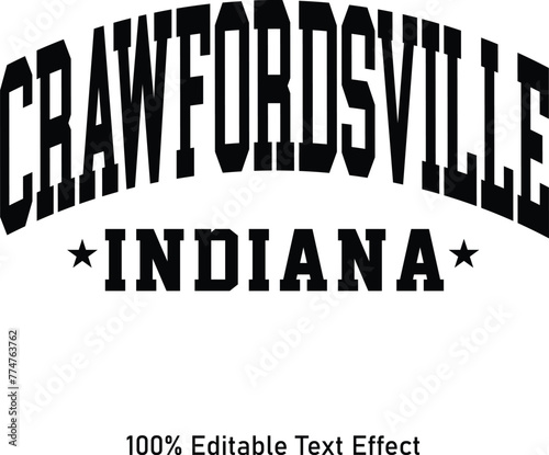 Crawfordsville text effect vector. Editable college t-shirt design printable text effect vector