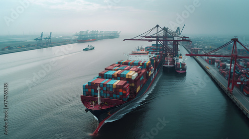 container ship at a port, import export and business logistics