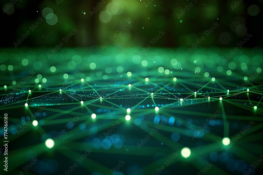 Obraz premium Green and Black Background With Dots and Lines