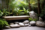 Tranquil Zen Garden Oasis: Minimalist Design, Peaceful Corner with Rocks