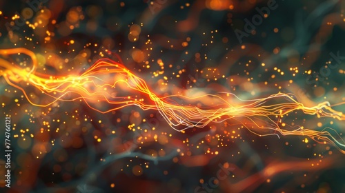 Abstract representation of neural synapse activity with glowing orange lines on a dark background.