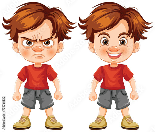 Vector illustration of boy showing different emotions