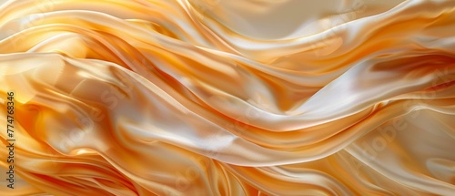 A close up of a silk fabric with orange and white colors. Generative AI.