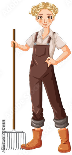 Illustration of a woman farmer holding a pitchfork.