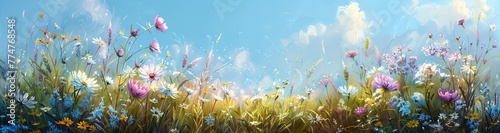 Blooming Bliss A Vibrant Field of Wildflowers in Full Bloom Generative AI