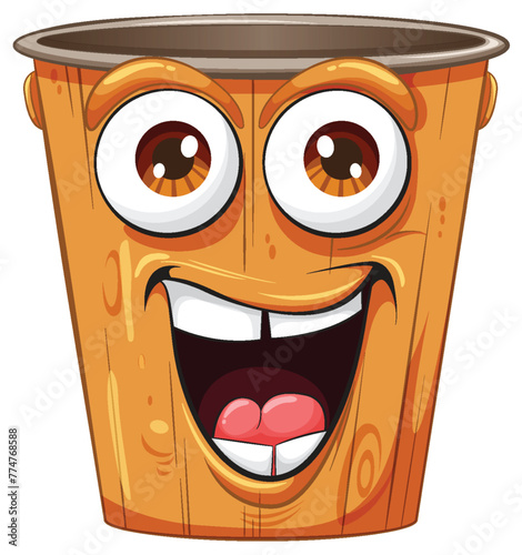 Cheerful wooden bucket with a lively face