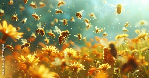 Buzzing Bees in a Field of Flowers A Honey-Filled Haven for the Busy Bee Generative AI