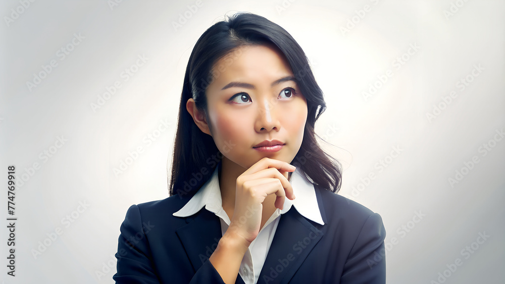 Portrait of young asian businesswoman person thinking Portrait of young asian businesswoman person thinking