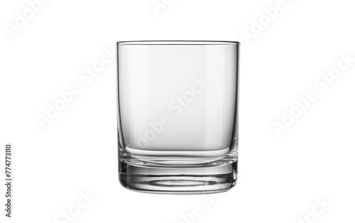 A single glass of water glistens on a stark white background