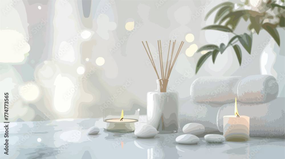 Spa composition. Towels stones reed air freshener and