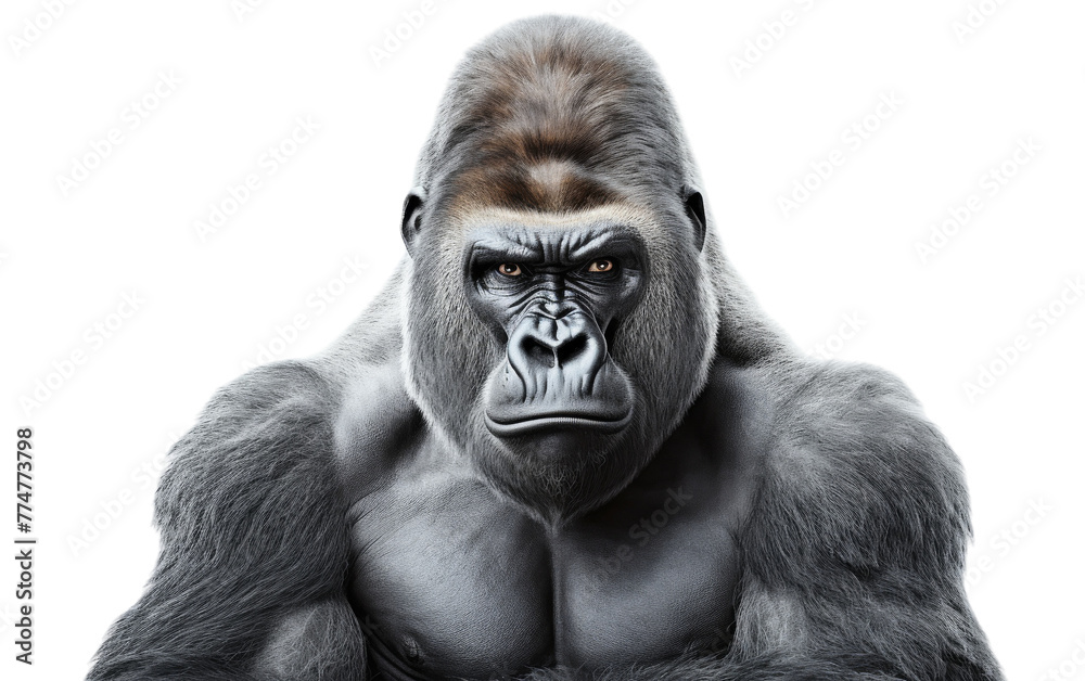 A majestic gorilla with an unusually large head and muscular chest standing tall in the wild A majestic gorilla with an unusually large head and muscular chest standing tall in the wild